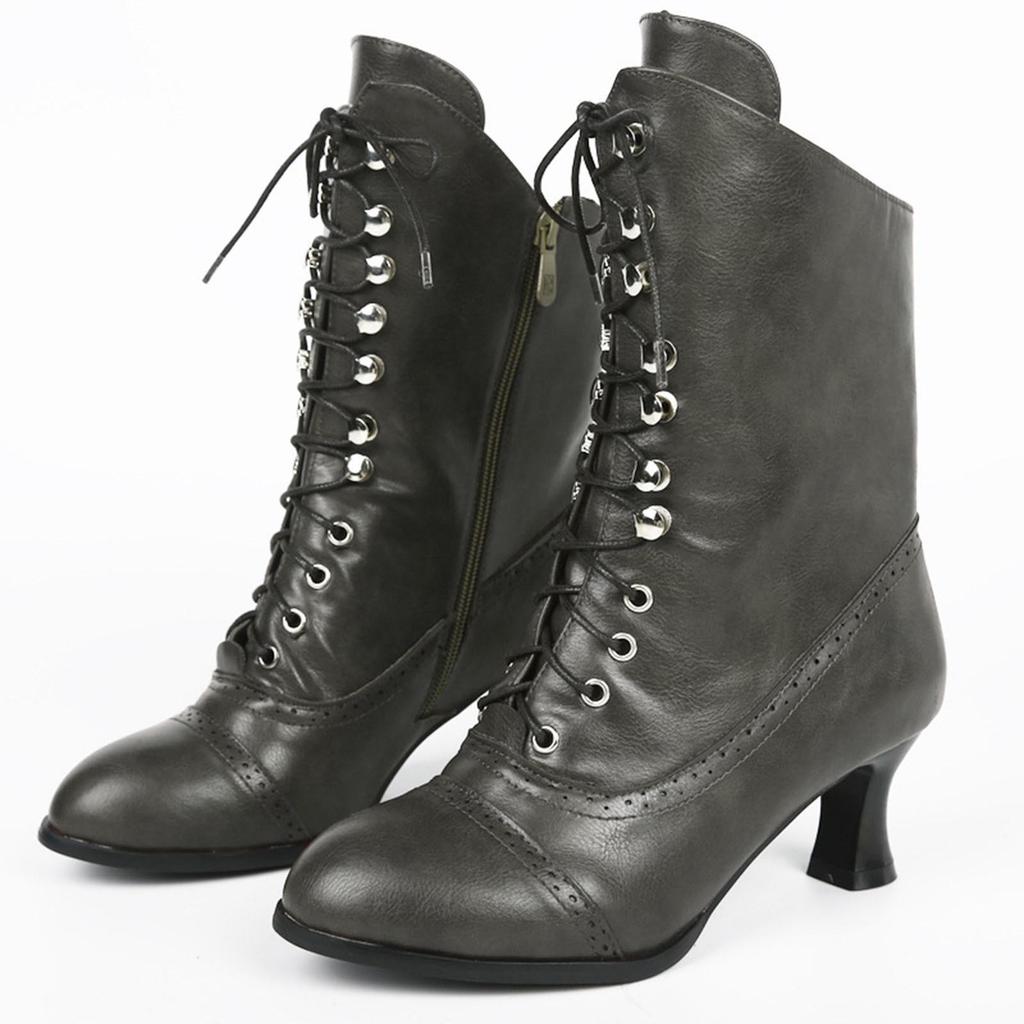 Women's Short Boots, Booties With Side Zipper, Closed Toe, Chunky Mid Heel Shoes