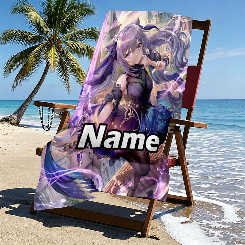 Custom Name Personalized Genshin Impact Print Beach Towel, for Trip Camping Beach Party Home Decor, Birthday Gift for Family & Friends
