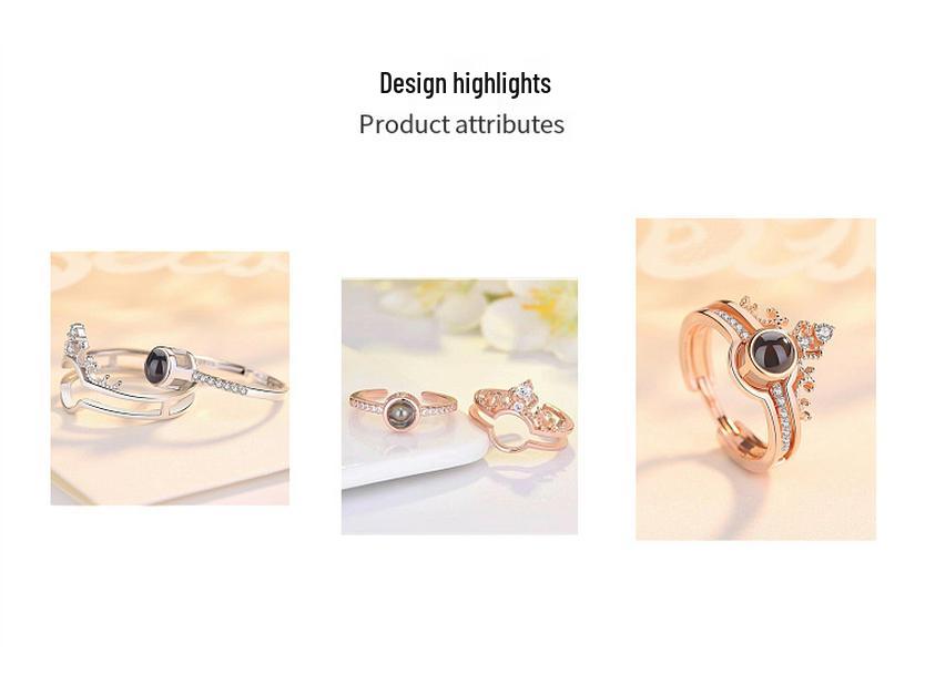 Douyin 100 Language 'I Love You' Crown Ring: Love Memory Confession, Detachable Design
