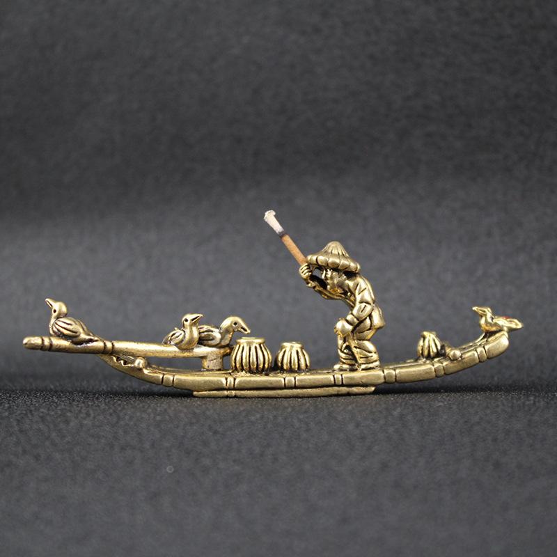 1PC Creative Retro Brass Cormorant Bamboo Raft Home Office Desktop Decoration Miniature Statue Home Decor Living Room Crafts