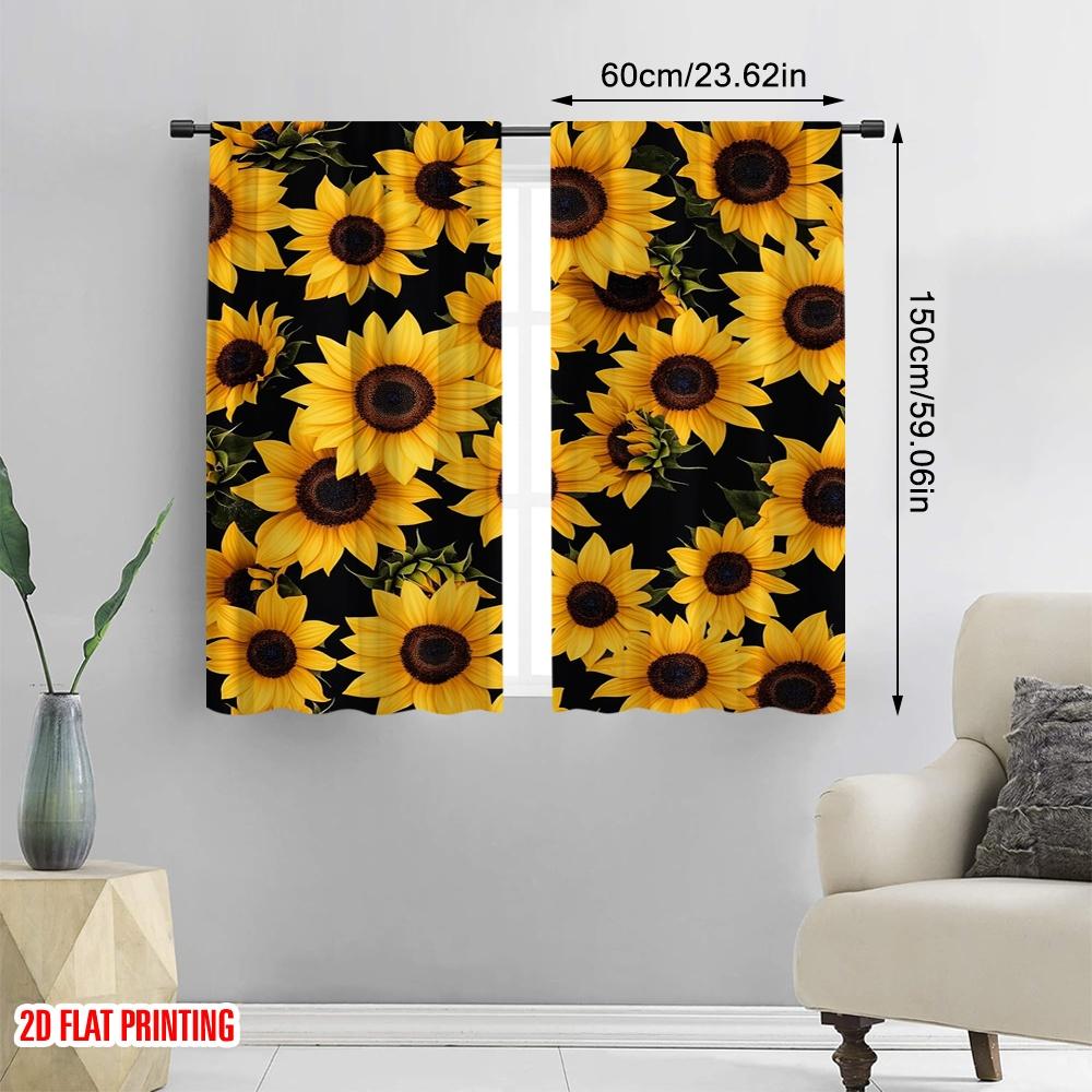 2D flat printing 2pcs Curtains sunflower Protecting Privacy Family Party Decoration for Home Decor