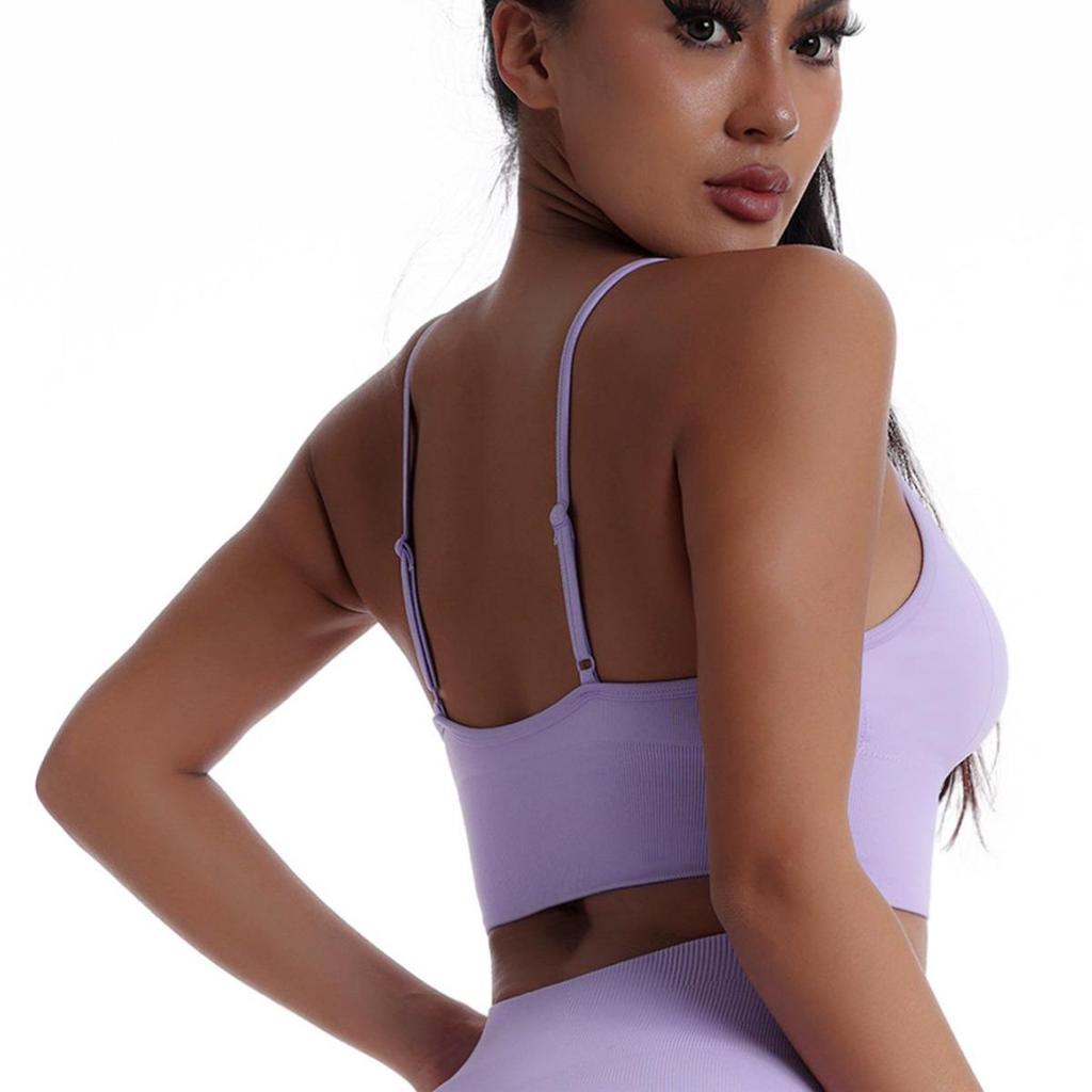 Nahtloser Damen-Sport-BH mit dünnen Trägern, herausnehmbaren Polstern und einfarbig