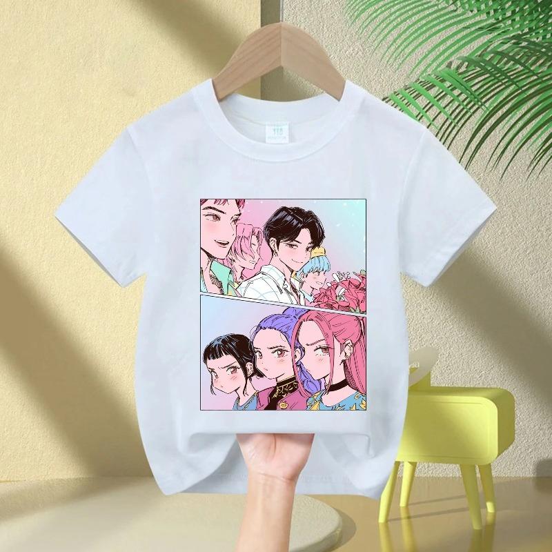 KPop Vânător de Demoni Desen Animat Anime Top Casual la Modă cu Gât Rotund pentru Copii Tricou pentru Copii