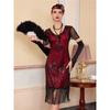 Women's 1920s Great Gatsby Flapper Dress, Sequin Beaded Short Sleeve Fringe Mesh Sexy Cocktail Party Evening Dress