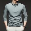 Original Design Quality Men'S Polo Shirt Autumn Solid Color Splicing Collar Long Sleeve Fashion Lapel T-Shirt Business Menswear