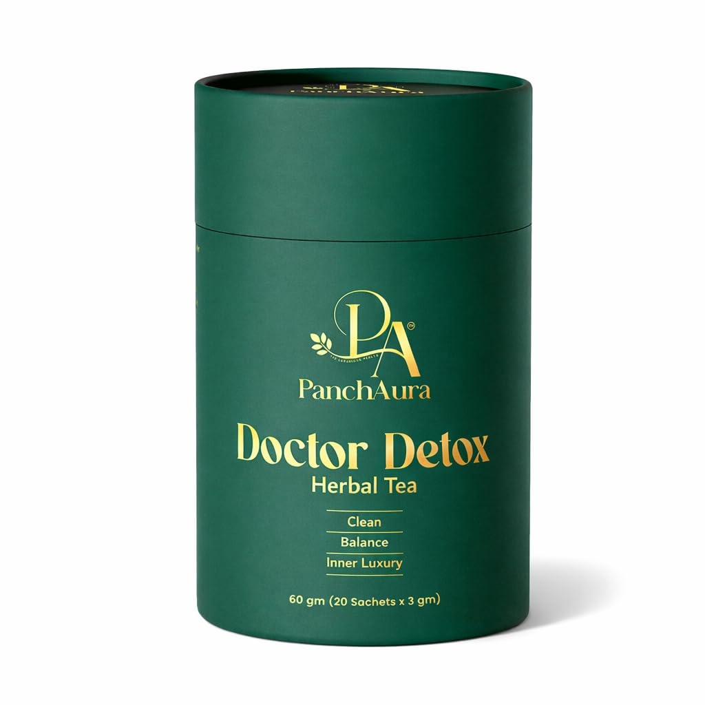 PanchAura Doctor Detox Herbal Tea (20 Sachets) 60 GM| Ayurvedic chai for Digestion, Bloating & Gut Cleanse | Green Tea, Tulsi, Ginger | Nigh