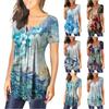 Tunica a maniche corte da donna T-shirt larghe T-shirt casual taglie forti Tunica a pieghe Bottoni T-shirt floreali estive casual per le donne
