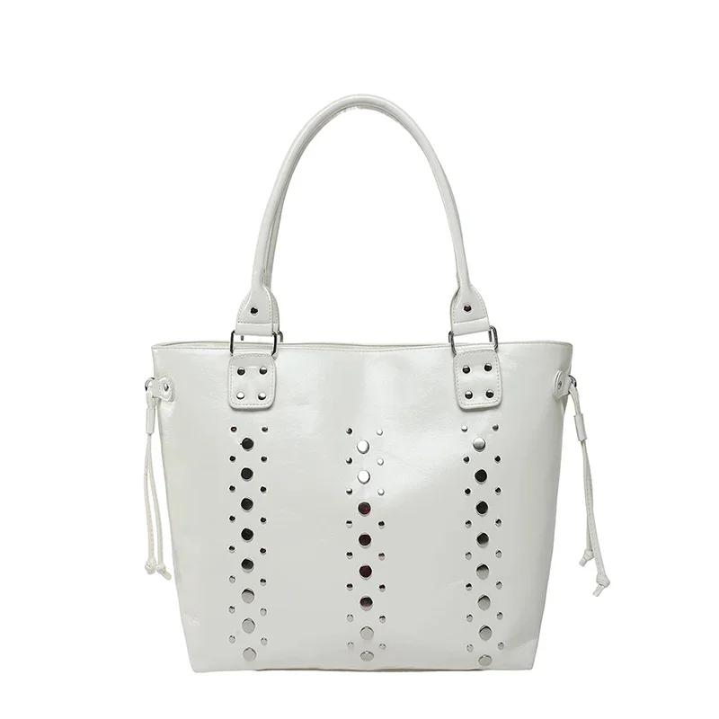 Fashion Large Capacity Rivets Solid PU Design Tote Bags for Women 2026 New Stylish Versatile Popular Commute Style Shoulder Bags