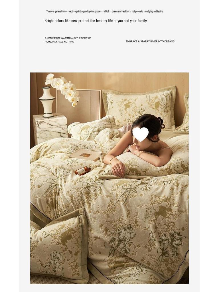 G5Z High Gram Milk Velvet Duvet Cover Set - Single Piece, Autumn/Winter, Thick & Warm with Pillow Covers.