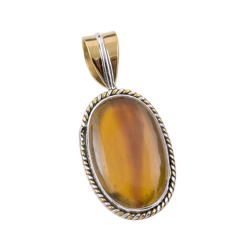 Natural Botswana Agate 925 Solid Sterling Silver Gift TwoTone Pendant 1.50" c7T97
