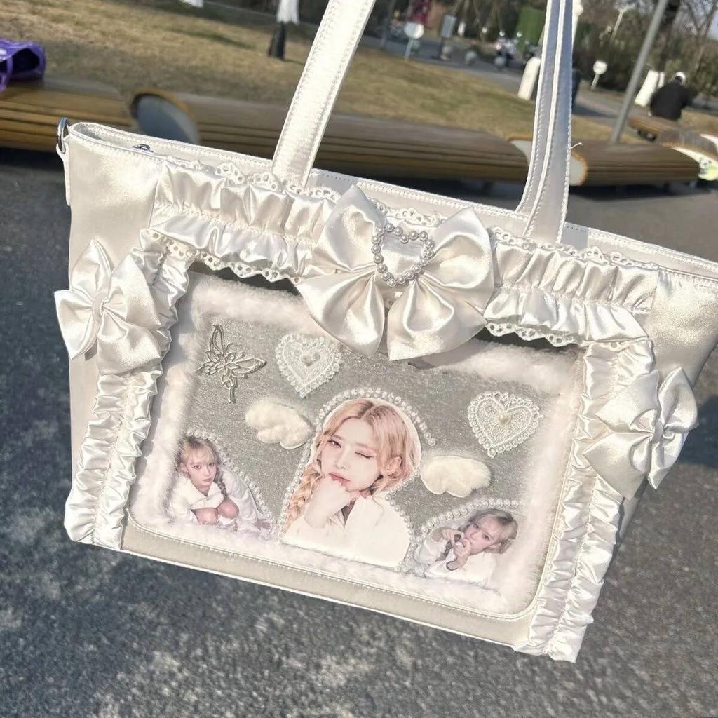 New Y2k Sweet Ita Shoulder Bag Lolita Girl Transparent Tote Bag Women Large Capacity Lace Crossbody Bag Cute DIY Display Handbag