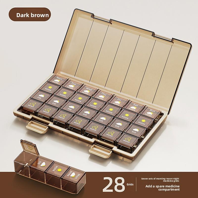 Medicine Box English Medicine Packing Box Storage Seven Days A Week 2128 Grid Morning, Middle and Evening Portable Storage Box