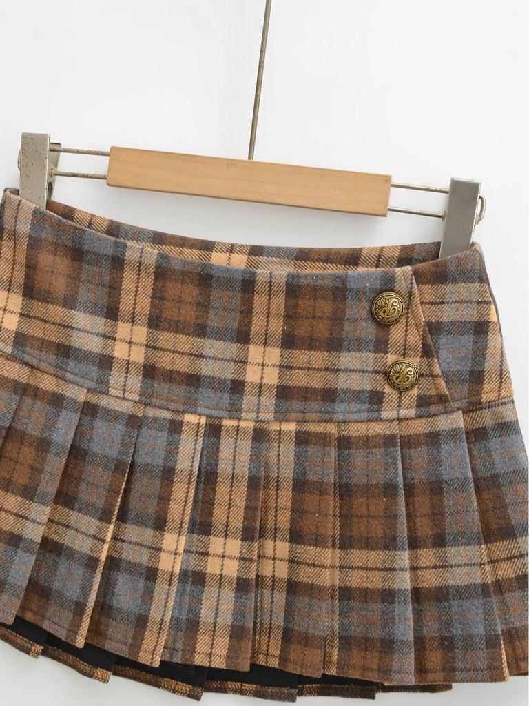 Melaleuca Plaid A-line Pleated Mini Skirt - Women's Autumn/Winter Petite Style, Trendy Hot Girl Look