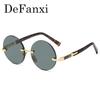 Vintage Round Sunglasses Men Fashion Crystal Dark Green Lens Rimless Shades Women Retro Trendy Brand Luxury Design Sun Glasses