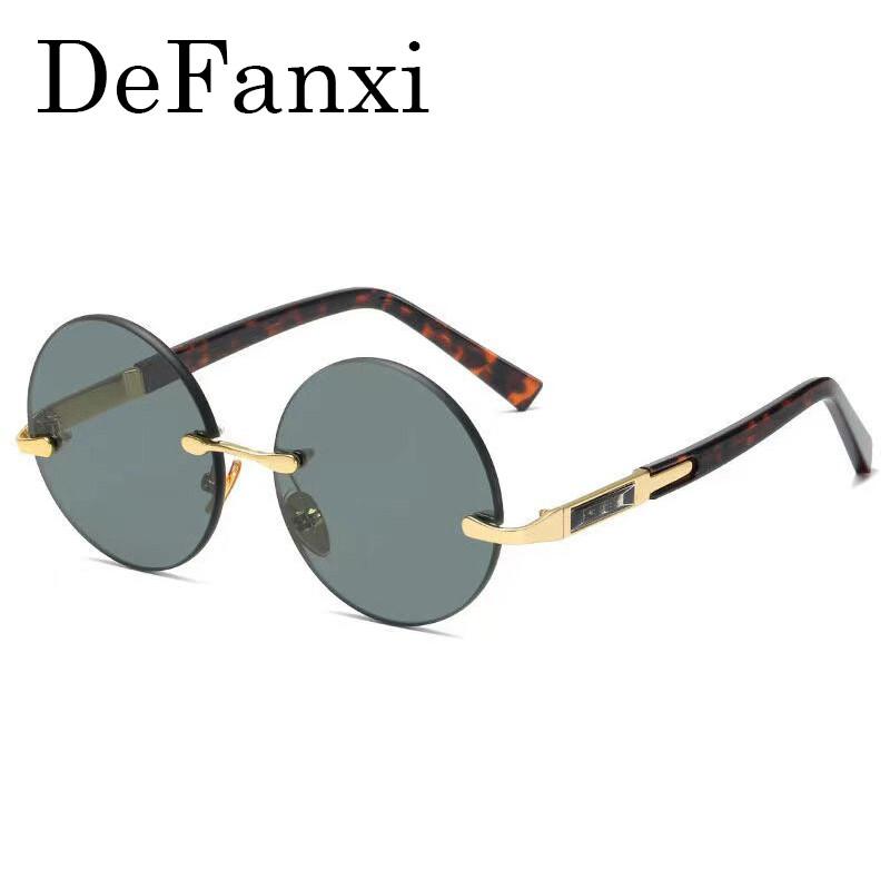 Vintage Round Sunglasses Men Fashion Crystal Dark Green Lens Rimless Shades Women Retro Trendy Brand Luxury Design Sun Glasses