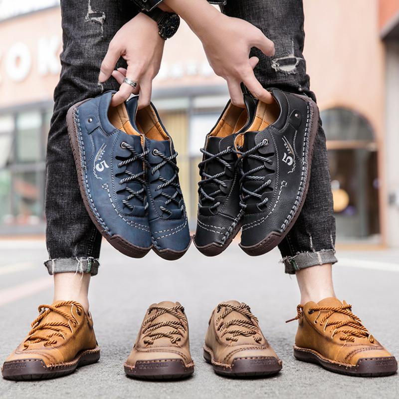 Móda Pánské Kožené Boty Velká Velikost 48 Venkovní Pohodlné Vysoká Kvalita Módní Ručně Vyráběné Měkké Pánské Kotníkové Protiskluzové Ploché Ležérní Mokasíny