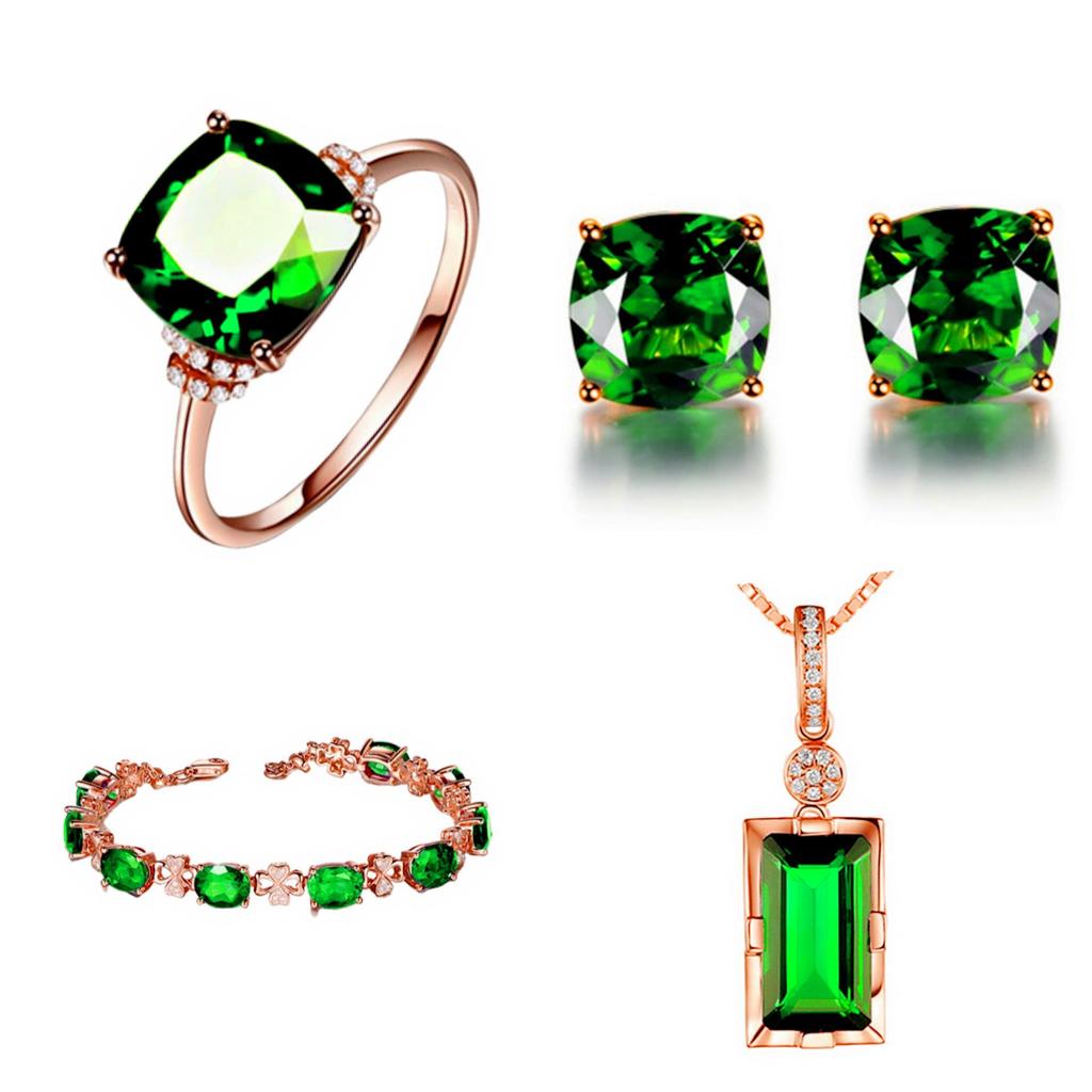 Rose Gold Plated Emerald and Diamond Jewelry Set