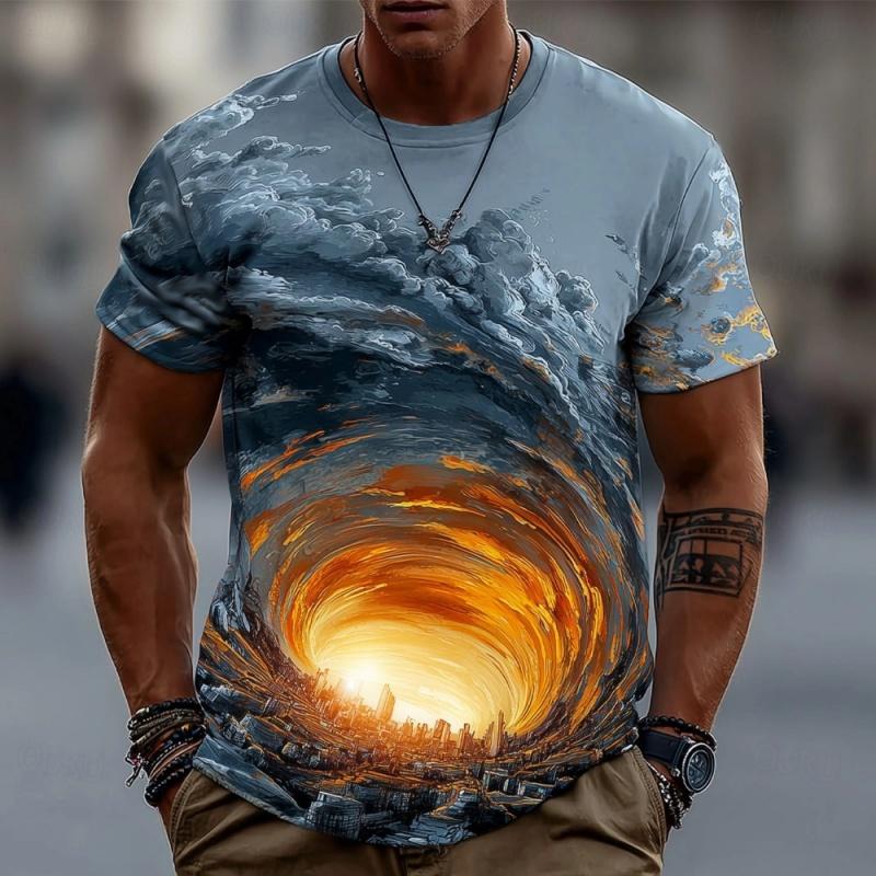 Sunset Ocean Pattern T-Shirt For Men Colorful Clouds 3D Print Tees Summer Casual T Shirts O-Neck Tops Loose Street Short Sleeves