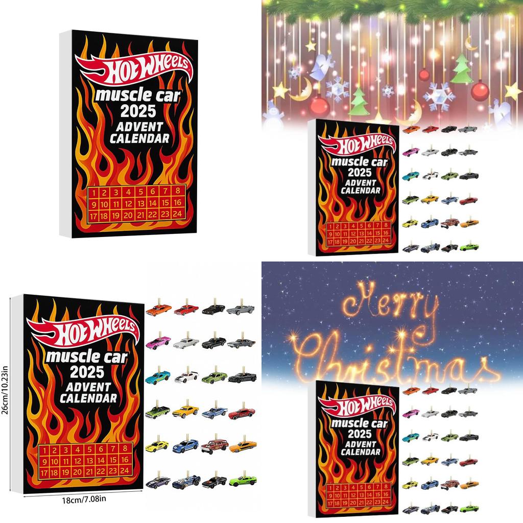 Calendario dell'Avvento di Natale Muscle Car Con Ornamenti in Acrilico per Feste
