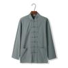 Men's Long Sleeve Frog Button Loose Blouse Oversized Linen Shier Collarless Autumn Spring