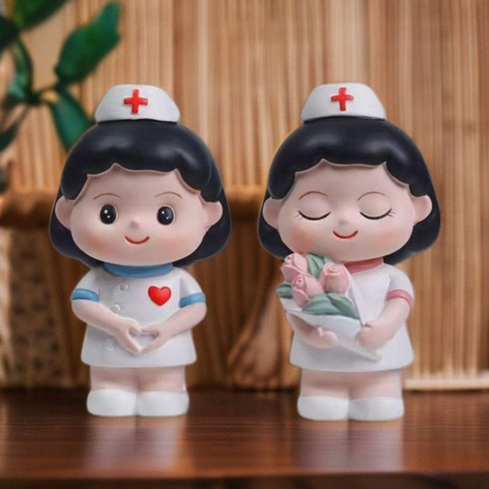 Resin Doctor Nurse Figurine Cartoon Doctor Nurse Model Statue Cute Nurse Cake Ornaments Crafts