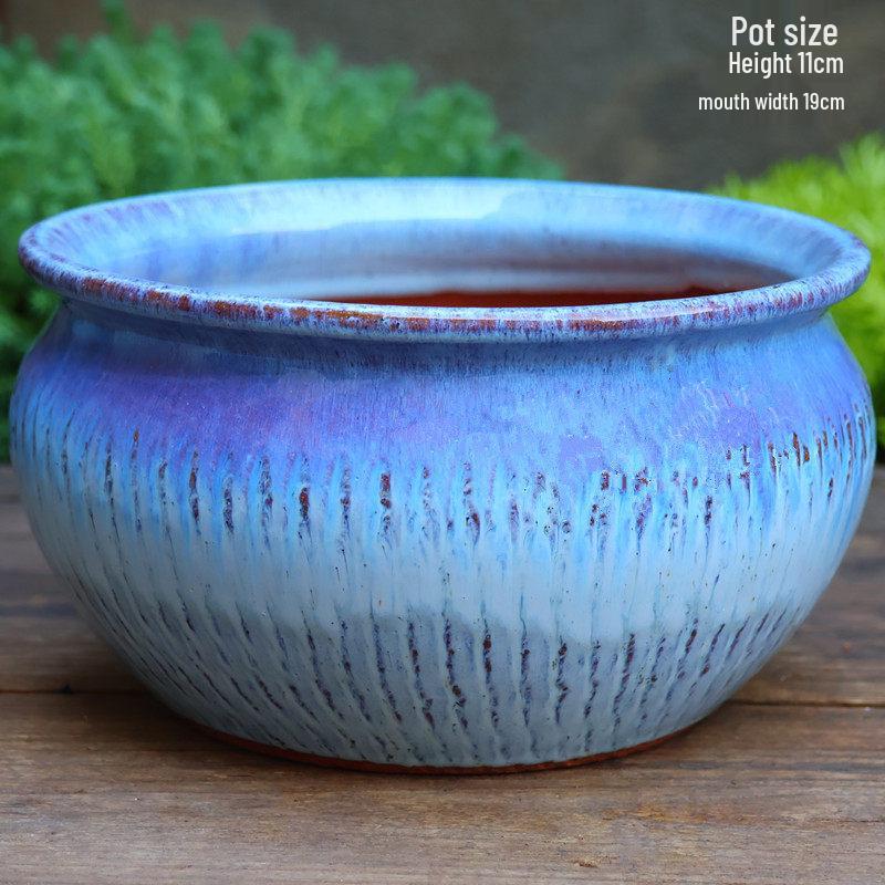 Handmade Large Coarse Pottery Succulent Flower Pot – Round Purple Sand Ceramic Planter