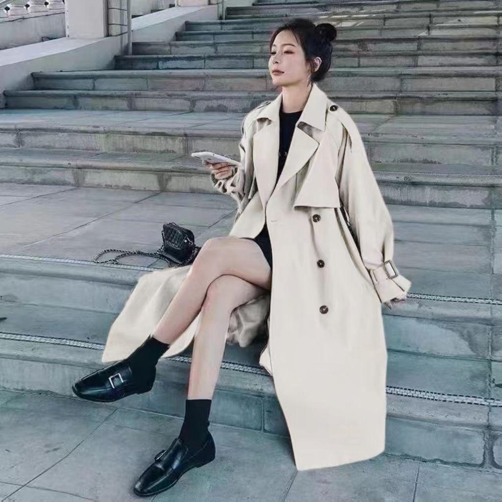2025 Autumn/Winter Korean Style Mid-Length Petite Trench Coat for Women