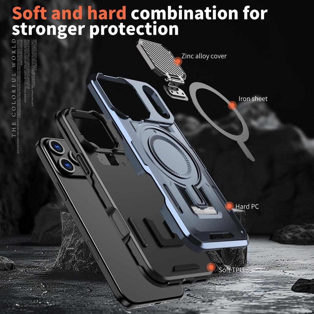 For IPhone 11 12 13 14 15 16 17 Pro Max Air XR 16E 16 Plus Lens Cover Bracket Wireless Charging Magnetic Back Cover Phone Case