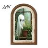 Halloween Entrance Cabinet Decor Ghost/Witch Arched Wall Decor, Cute Ghost Table Sign, Rustic Farmhouse Shelf Retro Room Decorative Hanging
