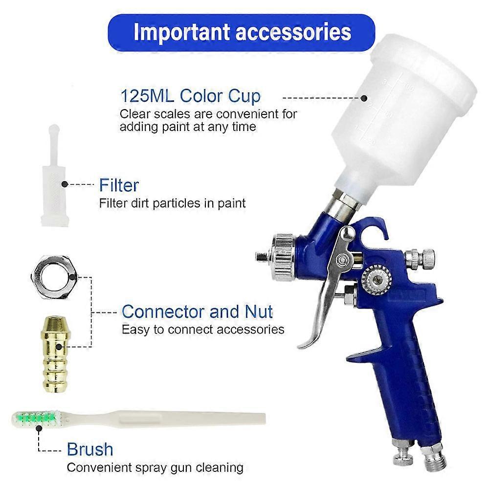 Mini Pneumatic Spray Gun H-2000 Professional 0.8/1.0mm Nozzle 125ml For Car Painting Repair Pneumatic Spray Gun