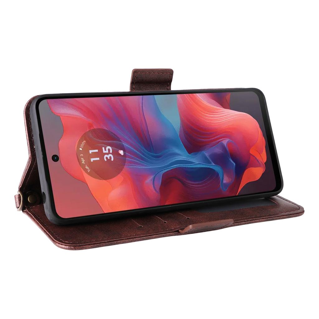Leather Case For Motorola Moto G04s 4G/G04 4G/G24 4G/E14 4G Magnetic Closure Wallet Stand Phone Cover with Crossbody Strap