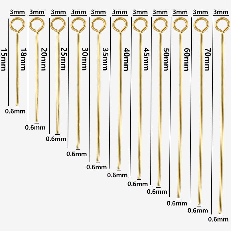 100pcs/Lot Real Gold Plated Stainless Steel  Eye Head Pins For Jewelry Making Supplies Nine Character Needle DIY Connectors Bulk