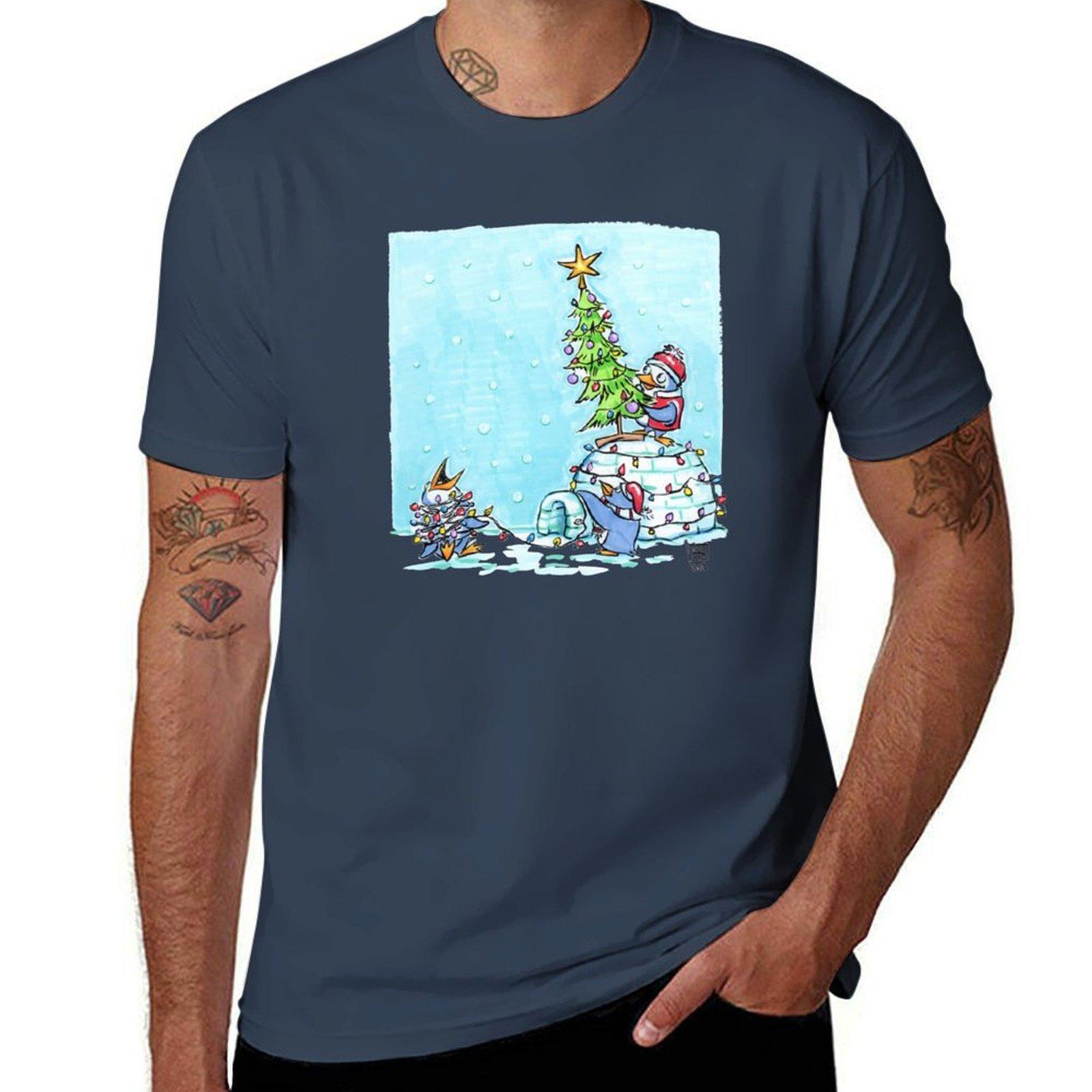 Penguin Christmas TShirt Basic Casual Wear Short Sleeve Top S