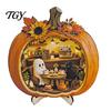 Miniature Scene Halloween Gifts Ghost Pumpkin Tabletop Sign, Wooden House with Mini Tiered Tray Ornaments Scene, Fall Harvest Desktop Ornament