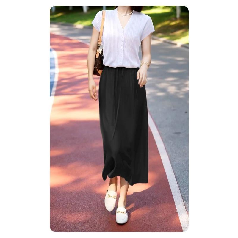Acetate Satin Skirt Summer New High Waist Drape Casual Temperament Thin Skirt