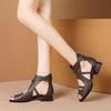 Schwarze PU-Leder-Sandalen mit niedrigem Absatz für Damen, Sommer, Peep-Toe, hohl, bequem, Designer-Schuhe, Retro, rutschfest, lässig, römische Büroschuhe