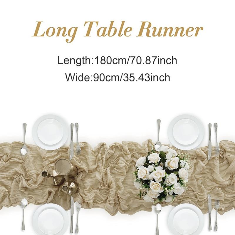 90*180cm Cheesecloth Bohemian Polyester Table Runners, Pleated Atmospheric Table Runner, Home Dining Table Room Wedding Decor