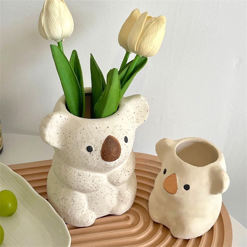 Cartoon Cute Koala Vase Resin Flower Pot Mini Bonsai Succulent Plant Pot Desktop Home Gardening Decoration
