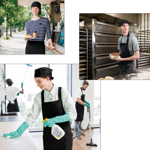 Albe Chest Apron with Neck Strap, Black, Colorfast, Chlorine Resistant, Easy Care, Wrinkle-Resistant, Stretch, with Pockets, Perfect for Restaurants,