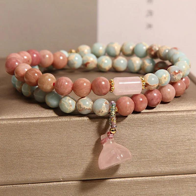 Exquisite Natural Stone Butterfly Flower Bracelet Elegant Gradient Color Beaded  Pendant Elastic Beaded Bracelets for Women Gift