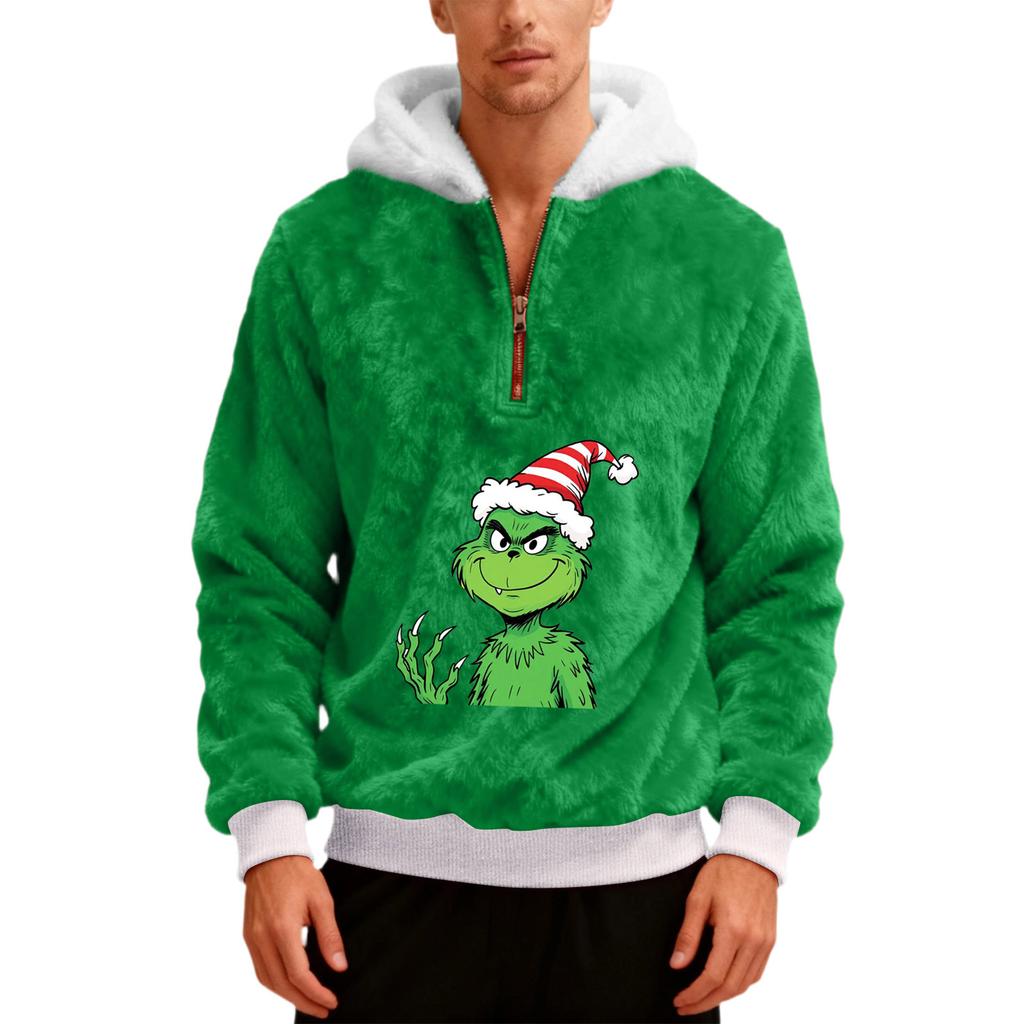 Herre Plysj Halv Glidelås Hettegenser