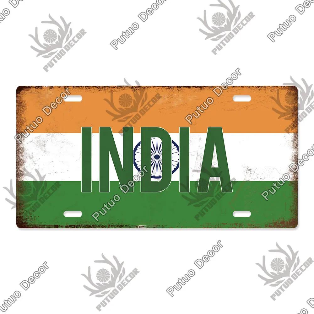 Putuo Decor National Flag Metal Sign Licenses Plate Plaque Metal Vintage for Garage Bar Pub Living Room Kitchen Wall Decoration