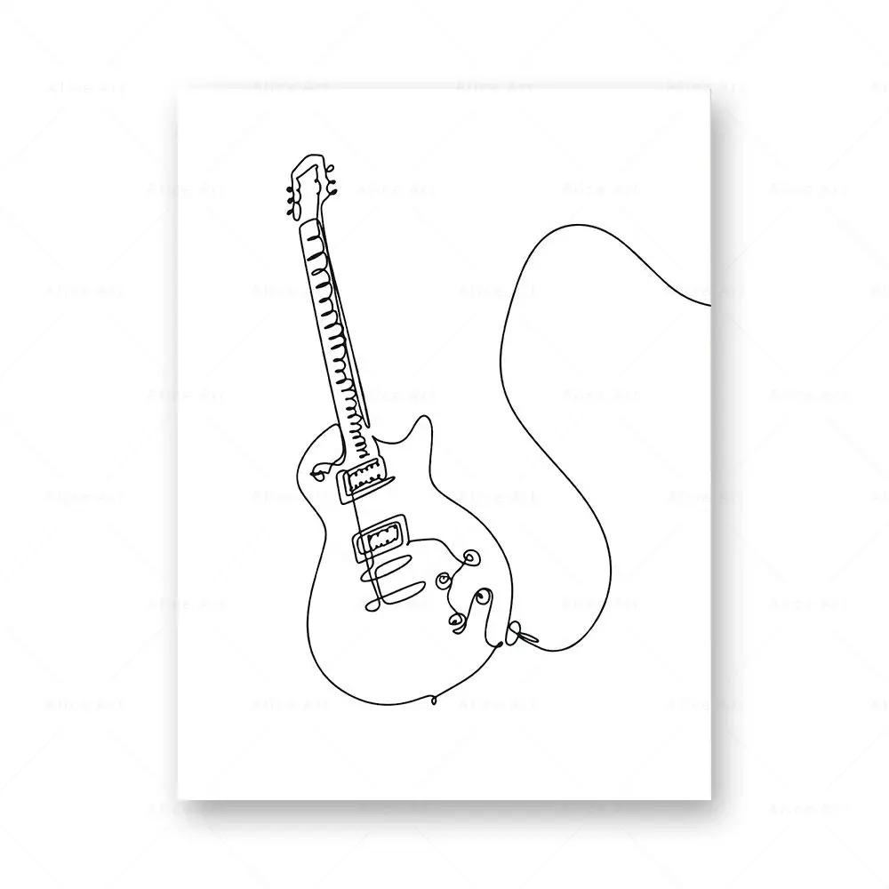 Draw Wall Art Canvas Poster Music Print Nordic Piano Guitar Saxophone Line Abstract Minimalist Painting Picture Living Room Deco