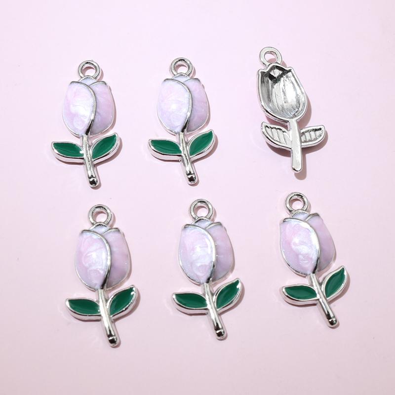 20pcs 21x10mm Enamel Rose Bud Flower Charms Pendant Alloy Metal DIY Jewelry Making Accessories Findings for Necklace Earrings