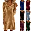 Women's Casual Fashion Long Sleeve Pile Collar  Velvet Vintage Long Dresses