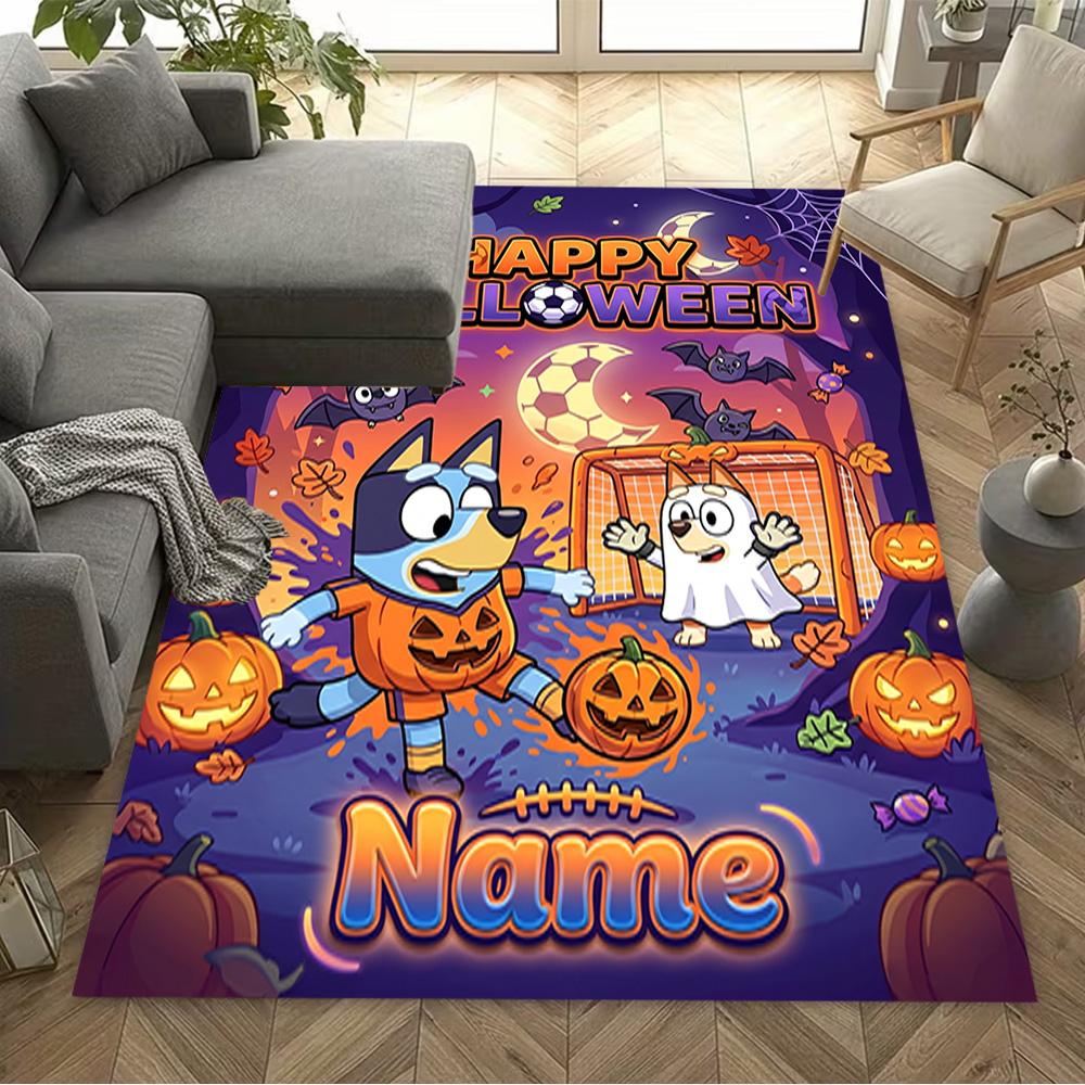 Bluey Soccer Fun Personalized Text Carpet Perfect for Game Room Kitchen Balcony Dining Room Anti-slip Rug Anime Office Decor