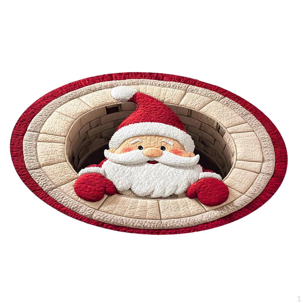 3D Christmas Rug Round Decorative Padded Carpet in Soft Velvet Material Featured Optical Design