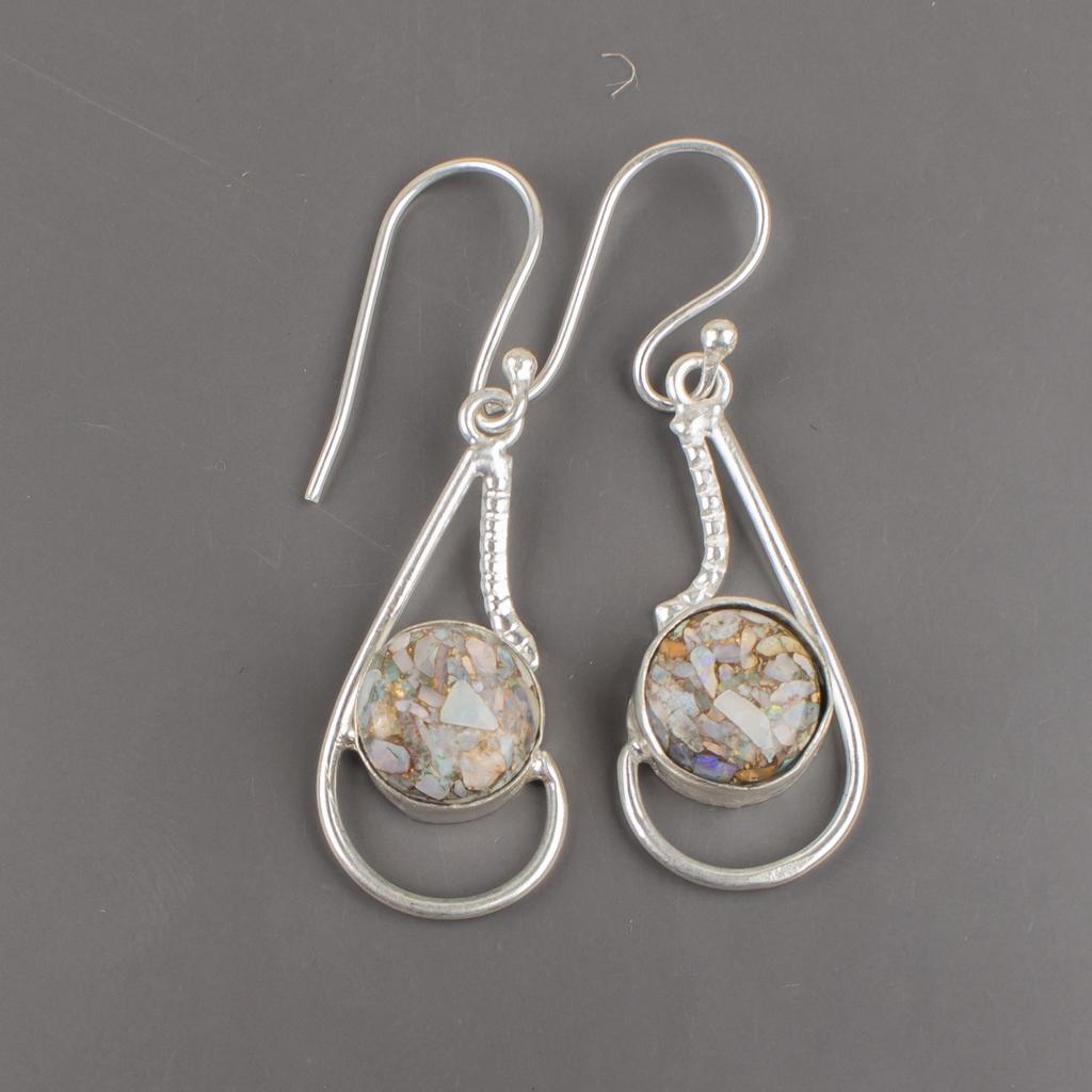 Natural Ethiopian Opal Copper Gemstone Handmade 925 Sterling Silver Dangle Earrings 1.90", Valentines Gift Her EE-57-37