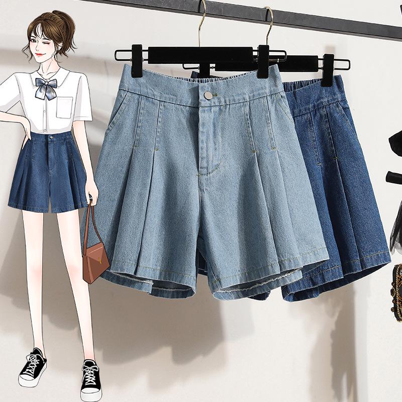 Plus Size Women's High Waist Denim A-Line Shorts - 200 lbs Summer Loose Fit Hot Pants