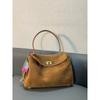 Rodeo Suede Leather Tote Bag Women Large Capacity Commuter Shoulder With Snap Lock Minimalist Matte Finish